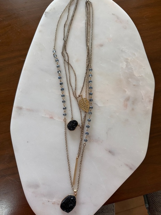 Parklane Jewelry - Parklane Gold-Tone Layered Necklace with Black Druzy and Blue Bead Accents